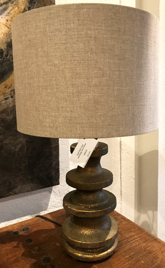 Gold Table Lamp with Beige Linen Shade
